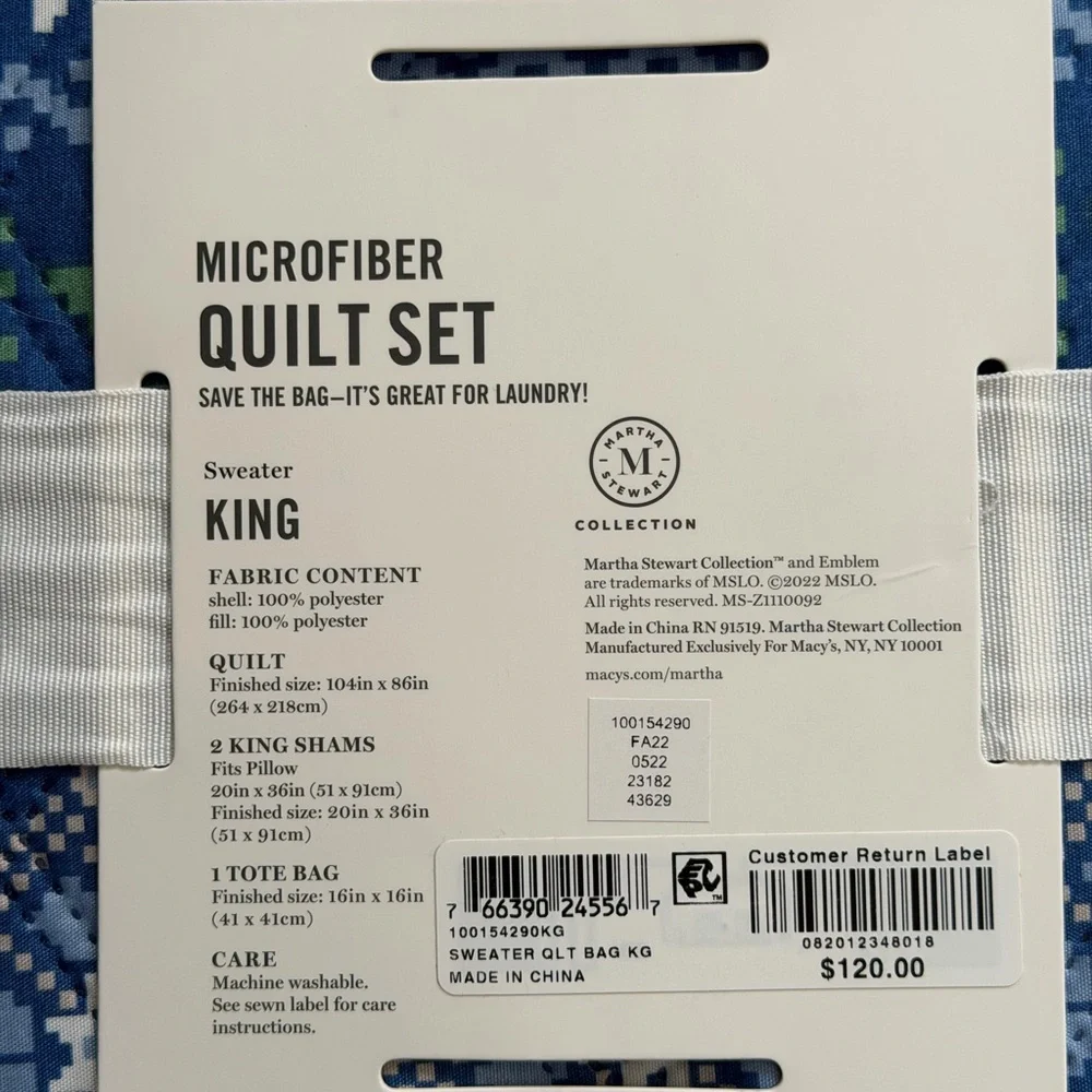 King 4-piece Blue Quilt Set Martha Stewart
